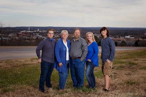 Cheryl (second from the left) pictured with her son Gabe, her husband Dennis, daughter Caroline and son Kaden.