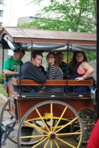 In Kilarney, the Kiefer group rode in jaunting cars (carriages) through Kilarney Park. Pictured are, from left, Kiefer High school students, Ashton Cooperider, Brooke Mullings, Mikayla Godwin, and Kaitlyn Ellis.