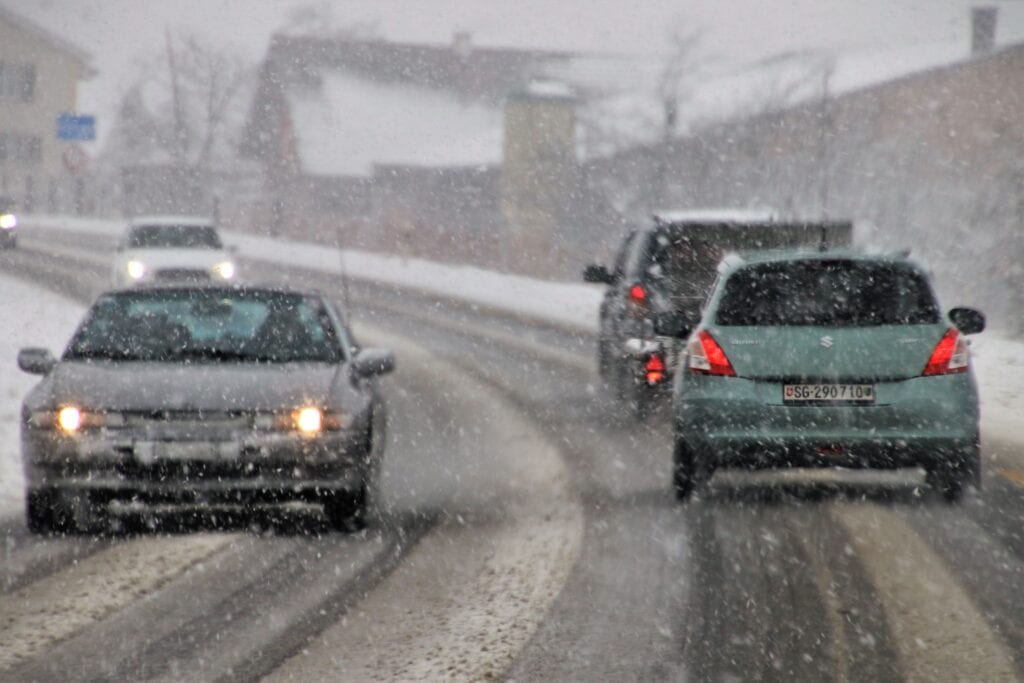 snow, road, twilight