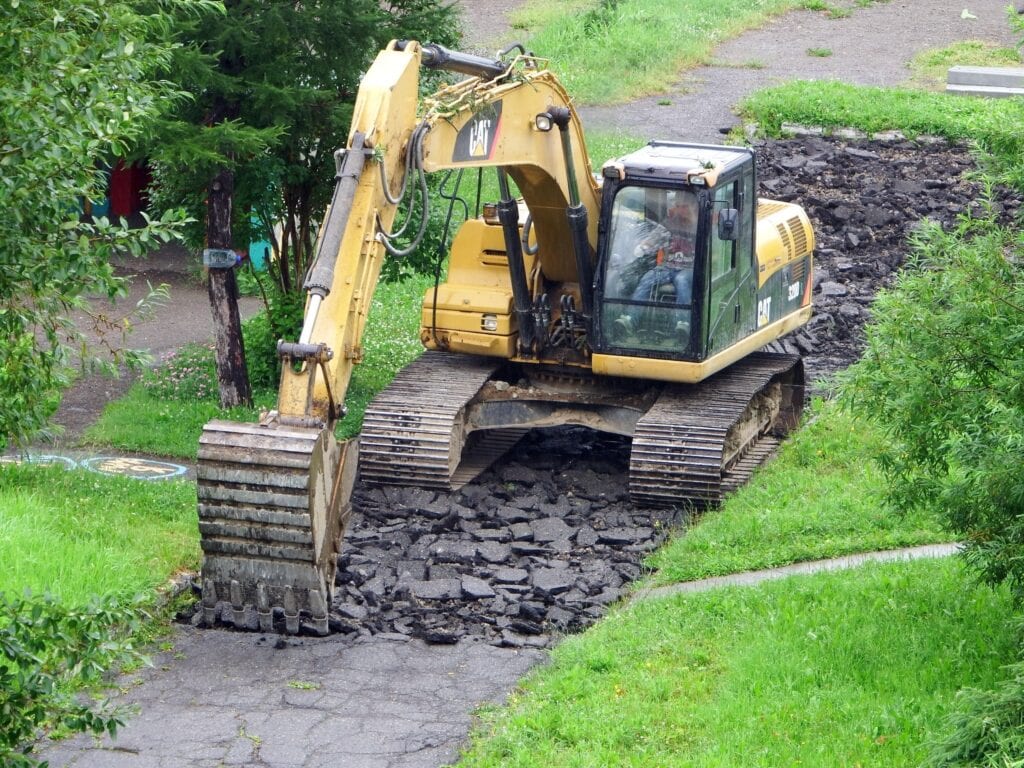 excavator, asphalt, road repair