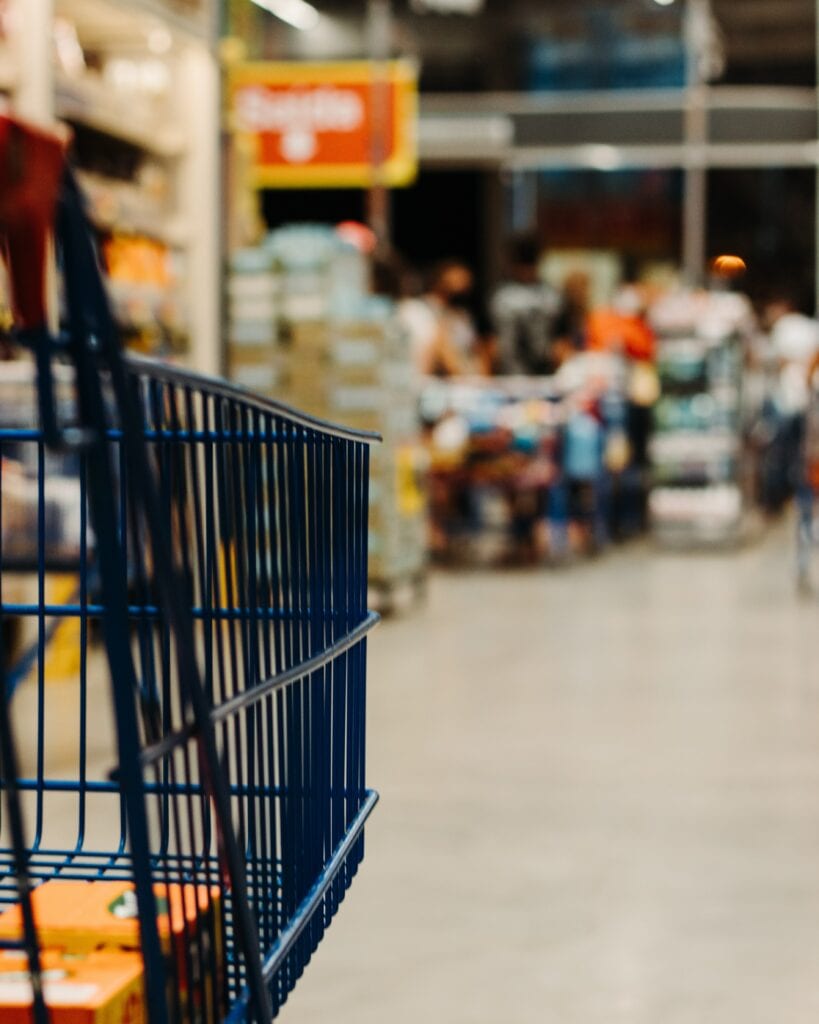 supermarket cart on aisle