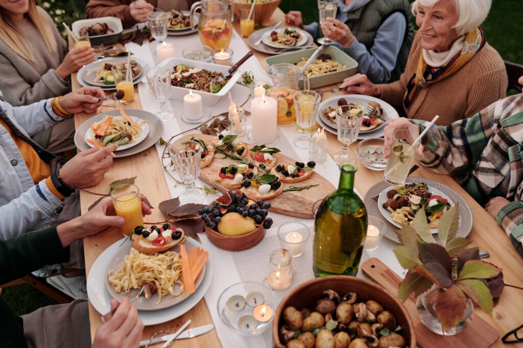 Family gathering at festive table