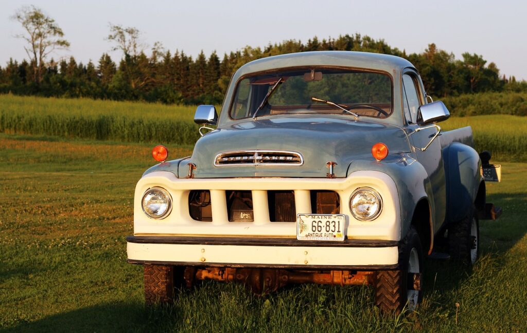 studebaker pickup, pickup truck, evening light